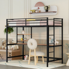 Twin Metal Loft Bed with Desk and Shelve, Black MF292491AAB