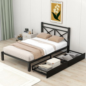 Metal Platform Bed with 2 Drawers, Twin (Black)