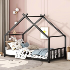 Twin Size Metal House Bed, Black