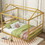 Metal House Shape Platform Bed, Gold, Queen MF314071AAL