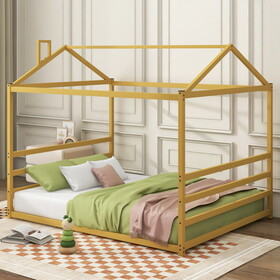 Metal House Shape Platform Bed, Gold, Queen MF314071AAB