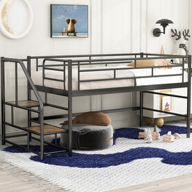 Mid Loft Bed with Storage stairs, Twin, Black MF323325AAB