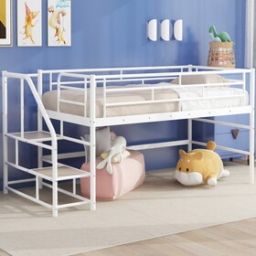 Mid Loft Bed with Storage stairs, Twin, White MF323325AAK
