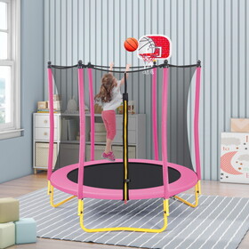 5.5FT Trampoline for Kids - 65" Outdoor & Indoor Mini Toddler Trampoline with Enclosure, Basketball Hoop and Ball Included MS309258AAH