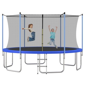 14FT Trampoline for Kids with Safety Inner Enclosure Net, Easy assembly Round Outdoor Recreational Trampoline High Stability MX317665AAC