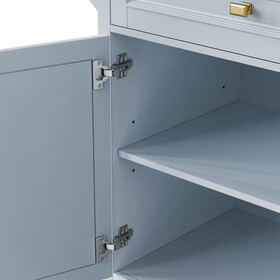K&K 52" Kitchen Island with Drop Leaf, Embossed Texture Kitchen Island on Wheels with Spice Rack, Towel Rack, 2 Doors and 5 Drawers, Kitchen Storage Cart with Adjustable Shelf for Kitchen, Blue Grey