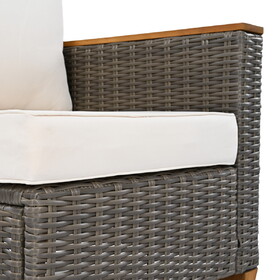 K&K 8-Piece Wicker Outdoor Patio Furniture Set with Thick Cushion, Rattan Patio Swivel Rocking Chairs Set of 2 with Acacia Storage Table, Wicker Conversation Set for Outdoor Couch, Backyard, Beige