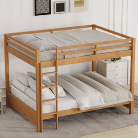 Wood Queen Size Bunk Bed with Ladder, Wood Color