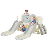 Kids Slide Playset Structure 8 in 1, Freestanding Ocean Themed Set with Slide, Arch Tunnel,Basketball Hoop and Telescope, Double Slides for Toddlers, Kids Climbers Playground N710P176322E