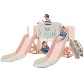 Kids Slide Playset Structure 8 in 1, Freestanding Ocean Themed Set with Slide, Arch Tunnel,Basketball Hoop and Telescope, Double Slides for Toddlers, Kids Climbers Playground N710P176322H