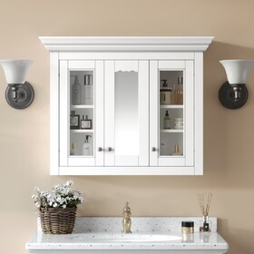 35" Bathroom Medicine Cabinet with Mirror, 5 Closed & Adjustable Shelves, Bathroom Wall Mounted Storage Cabinet with Glass Doors N710P264306K