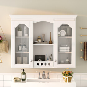 Wall Mounted Medicine Cabinet, Bathroom Wall Cabinet with 2 Glass Doors, over The Toilet Space Saver Storage Cabinet with Ample Storage, White N710P264313K