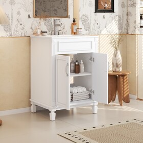 24" Bathroom Vanity with Top Sink, Modern Bathroom Storage Cabinet with 2 Soft-Closing Doors and Adjustable Shelf, Solid Wood Frame