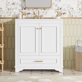 30" Luxurious Bathroom Vanity with Ceramic Sink, Bathroom Vanities Cabinet with 2 large Soft Closing Doors, Solid Wood Frame Bathroom Storage Cabinet