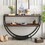 TREXM Rustic Industrial Design Demilune Shape Textured Metal Distressed Wood Console Table (Dark Brown) N715P171584P