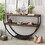 TREXM Rustic Industrial Design Demilune Shape Textured Metal Distressed Wood Console Table (Dark Brown) N715P171584P