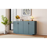 TREXM 4 Wavy Doors Ample Storage Space Sideboard with Adjustable Shelves and Retro Copper Handles for Dining Room and Living Room (ANTIQUE BLUE)