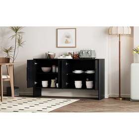 TREXM 4-Door Large Storage Retro Sideboard with Adjustable Shelves and Long Handles for Kitchen, Dining Room and Living Room (Black)