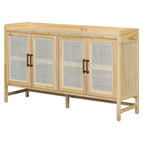 TREXM Rustic Sideboard with Decorative Rattan Doors and Adjustable Shelves for Entryway, Dining Room, or Living Room (Natural) N715P203848B