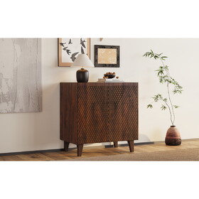 TREXM Wood Accent Cabinet with Storage, Rustic Mango Wood Storage Cabinet with Fluted Design and Adjustable Shelf for Dining Room, Kitchen, and Living Room (Honey) N715P224944D