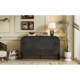 TREXM Buffet Cabinet with Storage, Wood Sideboard Cabinet with Curvy Edge, 4 Doors Retro Credenza Storage Cabinet with Adjustable Shelves for Living Room, Kitchen (Black)