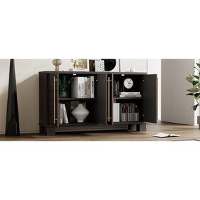 TREXM Wood Traditional Style Sideboard with Adjustable Shelves and Gold Handles for Kitchen, Dining Room and Living Room (Taupe)