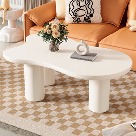 ON-TREND 44" x 25.9" Easy assembly Cloud Coffee Table with 1.5" Thick Tabletop, Cream Style Irregular End Table with 3 Sturdy Legs, Sleek Center Table with Round Edge for Living Room, White