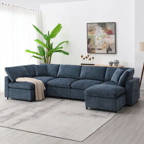 130*65" Modern Modular Cloud Sofa Bed, 6 Seat Chenille Sectional Couch Set with Ottoman,Free Combination,Convertible U Shaped Sleeper Sofa for Living Room, Apartment, 3 Colors N723S9583K
