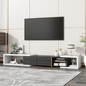U-Can 51"-98.4" Modern Extendable TV Stand for TVs up to 90 inches, Entertainment Center Media Console Corner Console with 2 Drawers and 4 Shelves for Living room, White & Black N724P166862