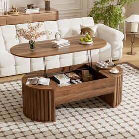 U-Can 47.2"Lift Top Coffee Table with Hidden Compartment, Partially assembled Wooden Center Table, Modern Oval Lift Tabletop for Home Living Room