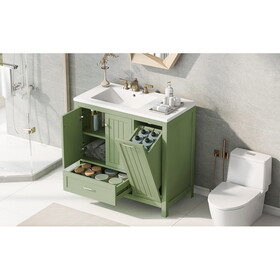 36" Bathroom Vanity with Sink, One Cabinet with Two doors and One Big Drawer and One Flip Drawer, Solid Wood and MDF Board, Green N725P170587F