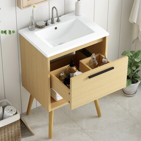 24" Bathroom Vanity with Sink Combo, Multi-functional Bathroom Cabinet with Drawer, MDF Board, Natural N725P176330N