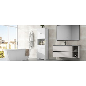 Tall Bathroom Cabinet with Four Doors, Large Storage Space Open Shelve, Upper Storage Cabinet, White N725P188459K