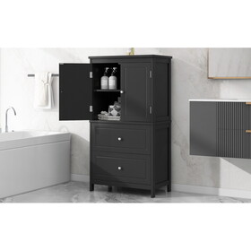 Bathroom Storage Cabinet, Cabinet with Two Doors and Drawers, Adjustable Shelf, MDF Board, Black