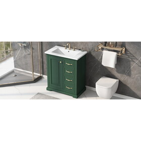 30" Bathroom Vanity with Sink, One Package, Green Bathroom Cabinet with Drawers, Solid Frame and MDF Board