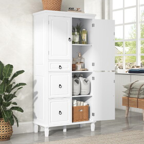 Retro Multi-Functional Storage Cabinet with Adjustable Shelves, 3 Drawers, and 3 Enclosed Compartments - Stylish and Versatile Organizer for Living Room, Kitchen, or Office, White