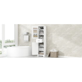 Tall Bathroom Storage Cabinet, Freestanding Storage Cabinet with Two Doors and Adjustable Shelves, Door Shelve Design, MDF Board with Painted Finish, White N725P246463K