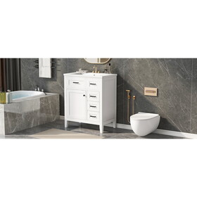 30" Bathroom Vanity with Sink Combo, White Bathroom Cabinet with Drawers, Solid Frame and MDF Board