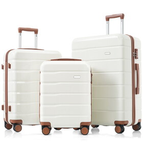 Premium ABS Travel Luggage Set, 3-Piece TSA Lock Suitcase Ensemble with 20, 24, and 28 inch Sizes with 360&#176; Spinner Wheels, White P-N726P171340A