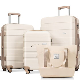 Luggage Sets 4 Piece, Expandable ABS Durable Suitcase with Travel Bag, Carry on Luggage Suitcase Set with 360&#176; Spinner Wheels, ivory and golden N726P173111R