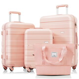 Luggage Sets 4 Piece, ABS Durable Suitcase with Travel Bag, Carry on Luggage Suitcase Set with 360° Spinner Wheels, pink N726P173368S