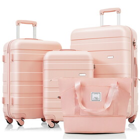 Luggage Sets 4 Piece, ABS Durable Suitcase with Travel Bag, Carry on Luggage Suitcase Set with 360&#176; Spinner Wheels, pink N726P173368S