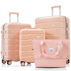 Luggage Sets 4 Piece, ABS Durable Suitcase with Travel Bag, ABS Hard Shell Luggage with Spinner Wheels, pink N726P185031P