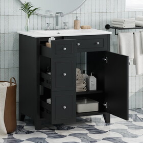 30-inch Bathroom Vanity Cabinet with Ceramic Basin, Double-Layer Drawer, Deep Drawer and Adjustable Shelf N729P176235B