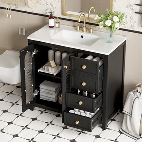 36-inch bathroom vanity with two soft close doors, adjustable shelves and three soft close drawers