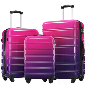 Hardshell Luggage Sets 3 Piece Gradient Color Expandable Suitcase with Spinner Wheels and TSA Lock Lightweight 20" 24" 28" Available,Purple and Pink