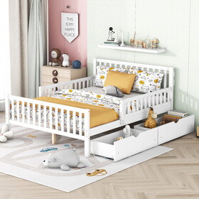 Full Size Wood Platform Bed with Guardrails on Both Sides and Two Storage Drawers,White N733P172700K