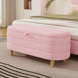 Elegant Upholstered Sherpa Fabric Storage Ottoman with Wood Legs, Storage Bench for Bedroom, Living Room, Pink N733P177309H