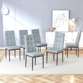 Linen Tufted Dining Room Chairs Set of 6, Accent Diner Chairs Upholstered Fabric Side Stylish Kitchen Chairs with Metal Legs and Padded Seat - Gray N752P179818G