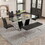 Modern Dining Table, 63" Dining Room Table with Glasstop and V-Shape Base, Rectangular Kitchen Dining Table for Kitchen Living Dining Room (ONLY TABLE) N752S00000054B